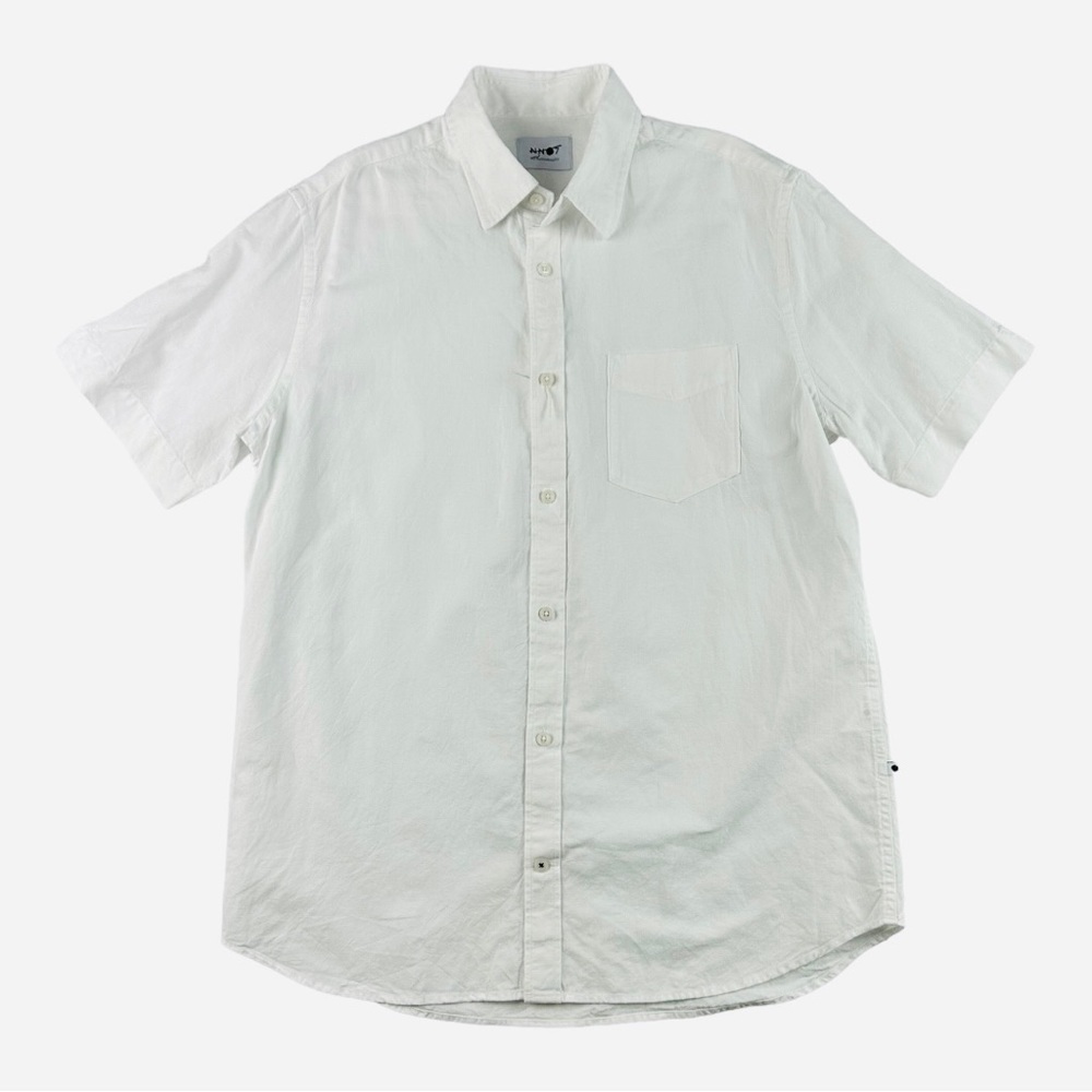 NNO7 Leon SS Shirt Short Sleeve Botton Down Linen Blend White Size M